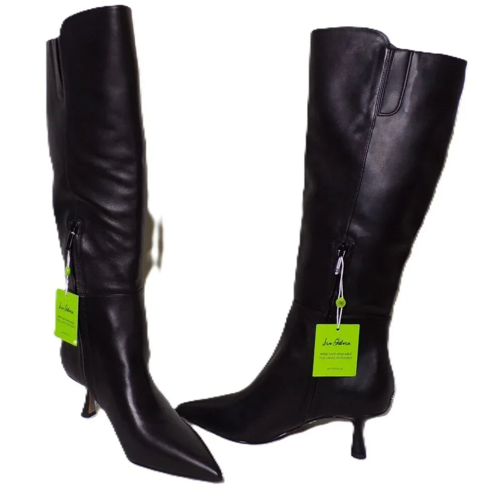 🆕SAM EDELMAN Taylin Knee High Kitten Heel Boot Wide Calf Black 8 - Picture 6 of 15